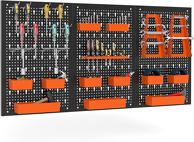 Goplus Pegboard Wall Organizer, 9-Bin Parts Rack Organizer w/Hammer Racks, Tool Holders & Hooks, Heavy-Duty Utility Tool Stor