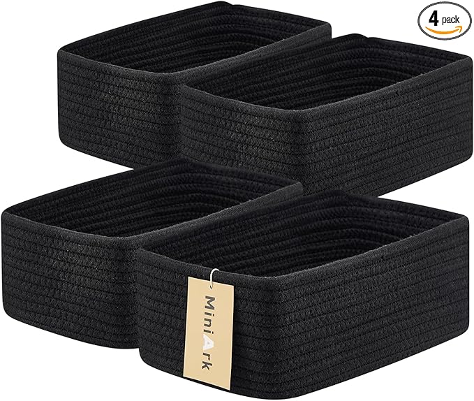 MiniArk Small Storage Baskets for Organizing | Closet Organizer Bins | Shelf Toy Basket | Woven Rope Baskets | Cube Decorativ