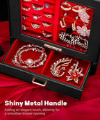 Homde Jewelry Organizer Girls Women Jewelry Box for Necklaces Rings Earrings Gift Bracelets Storage Case (Black + Red + Gold)