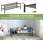 ROMGUAR CRAFT 2-Tier Bamboo Long Shoe Rack, Free Standing Wood Shoe Shelf Storage Organizer for Closet Entryway Stackable 35"
