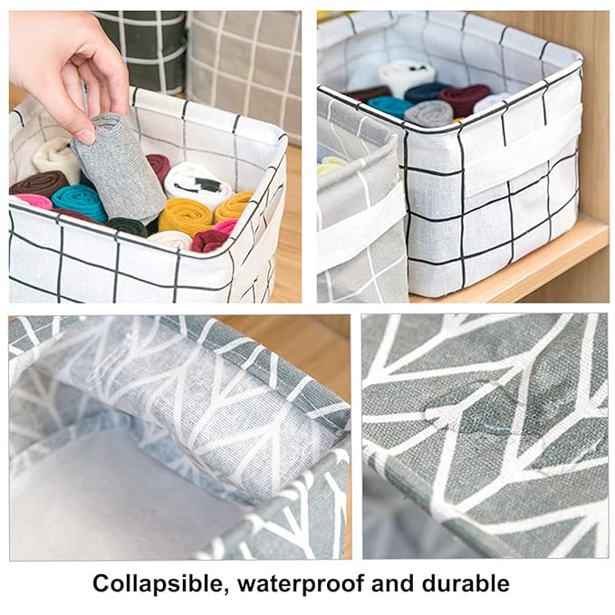 Foldable Storage Basket - Set of 6 Small Collapsible Canvas Containers Organizers with Handle for Home Decor or Storing Toys,