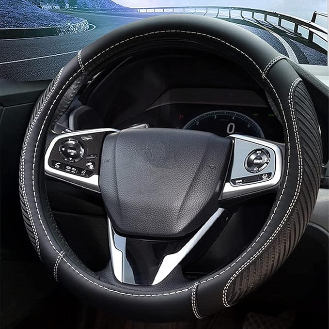 Moyishi Top Leather Steering Wheel Cover Universal Fit Soft Breathable Steering Wheel Wrap (Black1)