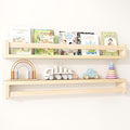 Fun Memories Nursery Book Shelves Set of 2, 32 Inch Solid Wood Wall Book Shelves, Kids Room Floating Shelves Organizer & Toy 