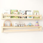 Fun Memories Nursery Book Shelves Set of 2, 32 Inch Solid Wood Wall Book Shelves, Kids Room Floating Shelves Organizer & Toy 
