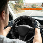 Leather Car Steering Wheel Cover, 15 Inch Anti-Slip Crocodile Pattern Steering Wheel Wrap with Rose Grain, Comfortable Grip W