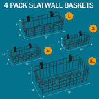 4 Pack Large Size Slatwall Baskets Set, Ventilated Metal Hanging Storage Slat Wall Basket, Mounted Slatwall Accessories for G