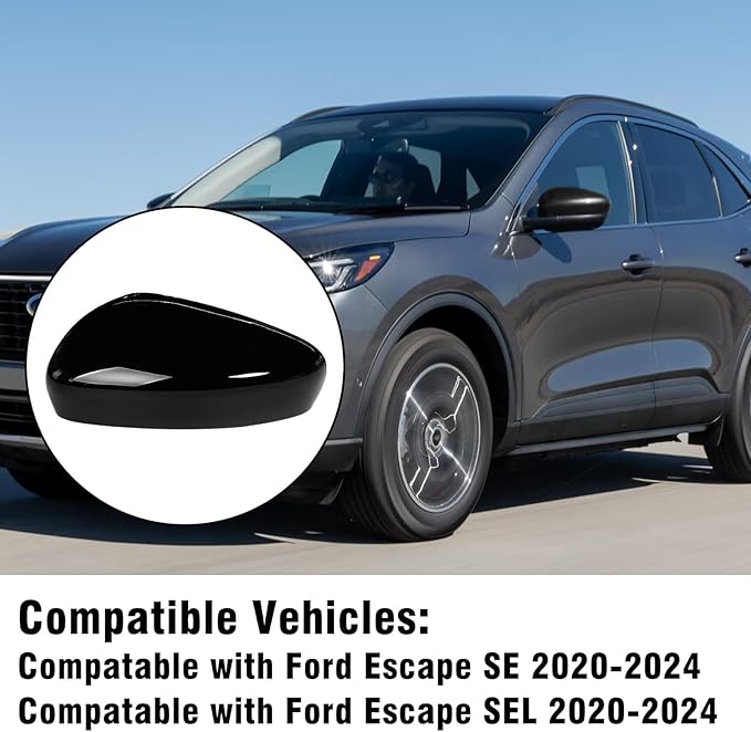 Compatible with Ford Escape SE/SEL Left Driver Side Mirror Cap Cover 2020 2021 2022 2023 2024, Glossy Black Side Door Rearview Mirror Cover Replacement WITHOUT turn signal light