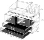 ZHIAI Stackable Storage Drawers, Acrylic Bathroom Counter Organizer Clear Makeup Organizers for Vanity, Kitchen Cabinets, Bat