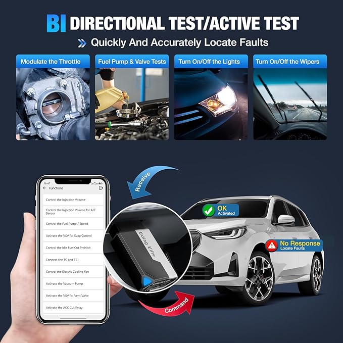 Ediag Elite KINGBOLEN Bluetooth OBD2 Scanner, Lifetime NO Cost Update Bidirectional Scan Tool for iOS & Android, Wireless Full