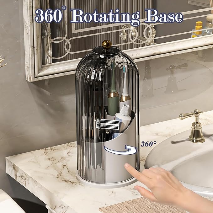 Dustproof Toothbrush Holders with Cover, Rotating Electric Toothbrush and Toothpaste Holder for Bathroom Countertop, 3 Slots 
