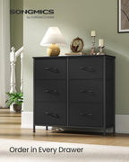 SONGMICS Dresser for Bedroom, Chest of Drawers, TV Stand, Steel, MDF, 6 Non-Woven Fabric Drawers, Storage Organizer Unit, Clo