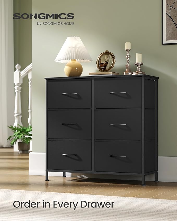 SONGMICS Dresser for Bedroom, Chest of Drawers, TV Stand, Steel, MDF, 6 Non-Woven Fabric Drawers, Storage Organizer Unit, Clo