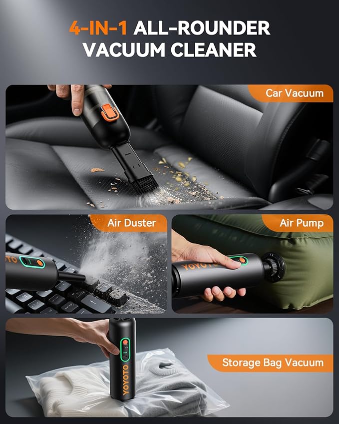 Car Vacuum, Handheld Vacuum Cordless with 21000Pa Powerful Suction & 3 Modes, 4-in-1 Portable Hand Held Mini Vacuum Cleaner R