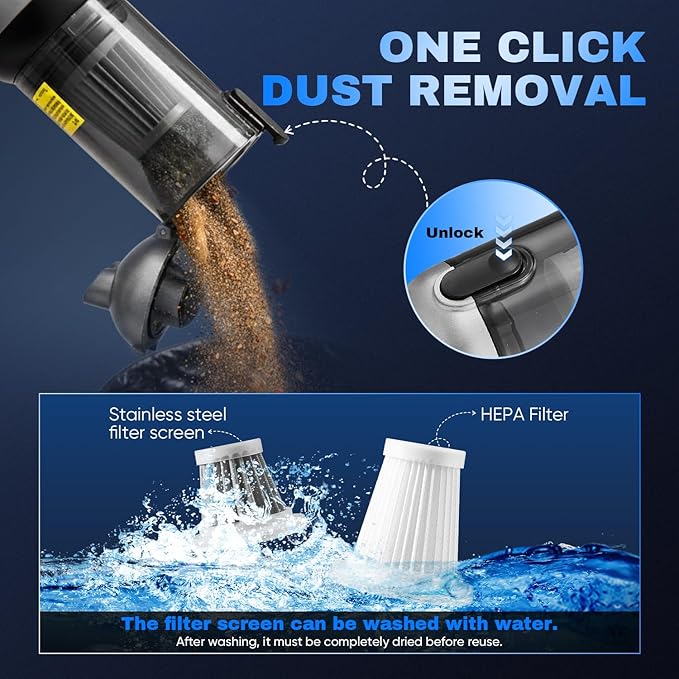 Saker Car Vacuum Portable Cordless 20000Pa Suction Power 4 in 1 Handheld Vacuum&Air Duster with LED Light Type-C Charge Porta