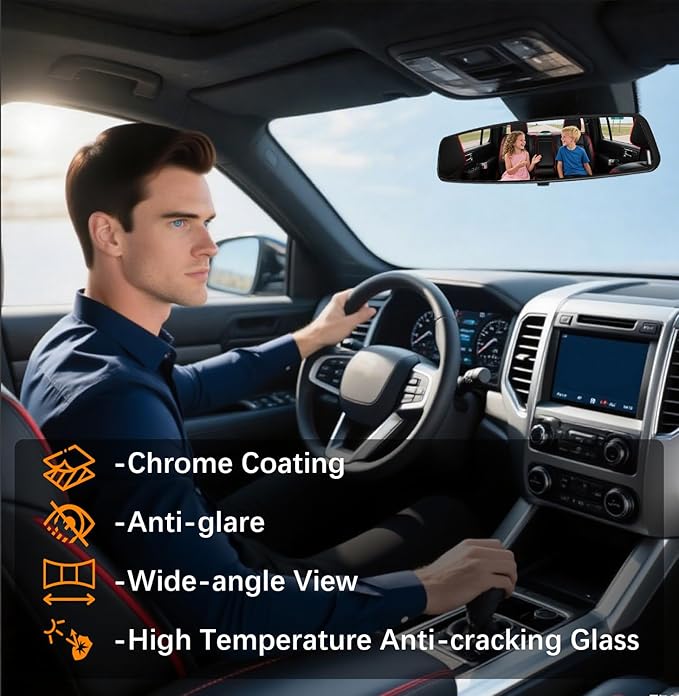 Rear View Mirror, 14 Inch Chrome Anti-glare Panoramic Rear Mirrors Universal Convex Car Interior Clip on Extra Big Wide Angle Rearview Mirror Extender to Reduce Blind Spot for Car SUV Trucks