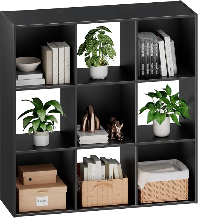Sweetcrispy 9 Cube Storage Organizer - Open Cube Bookshelf with 5 Removable Back Panels, Display Storage Bookcase for Living 