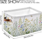 xigua Vintage Colorful Herbs Wild Flowers Floral Storage Basket Collapsible Toy Storage Bins Waterproof Canvas Storage Basket