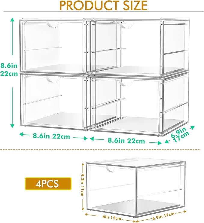 Versatile Acrylic Makeup Organizer, Drawer Organizer - Transparent Desktop Storage for Cosmetics, Office Supplies & More - Cl