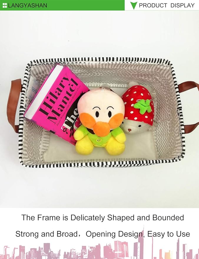 LANGYASHAN Rectangular Storage Bin Collapse Canvas Fabric Cartoon Storage Basket with Handles for Organizing Home Kitchen Boy