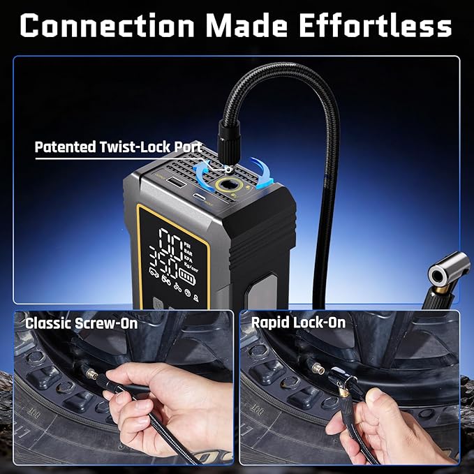 OlarHike 12000mAh Heavy Duty Air Pump,Tire Inflator Portable Air Compressor,150PSI Dual Power 12V &Cordless Battery Car Pump,Auto Compresor de Aire Para Carro with Digital Pressure Gauge,Truck,RV,Jeep