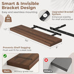 30 Inch Floating Shelves for Wall Set of 2, 8"D Wood Grain Bathroom Shelves with Invisible Brackets, Easy Install Engineered 