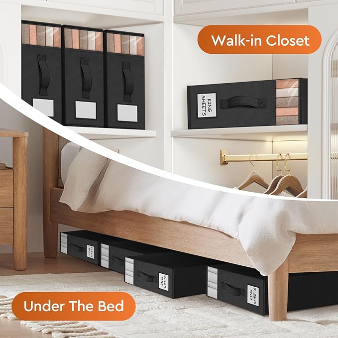 StorageTastic 8 Pack Bed Sheet Closet Organizers and Storage,Sturdy Foldable Storage Containers with Window and Label,Storage