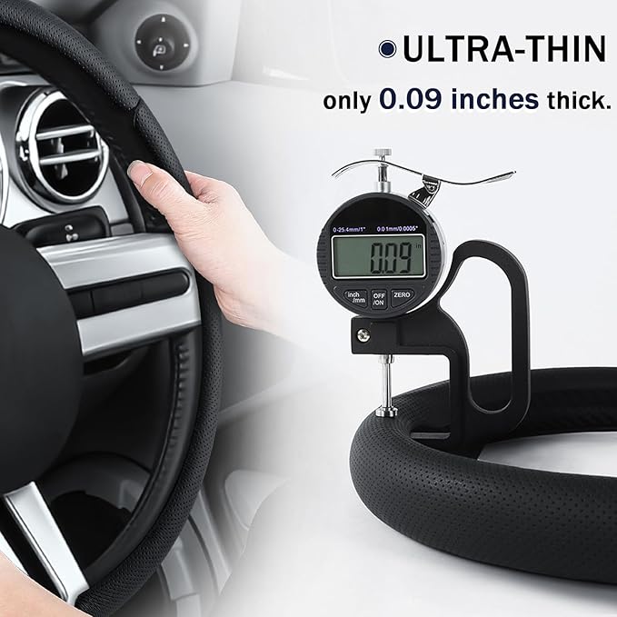 Leather Steering Wheel Cover for Ford Mustang 2005-2023, Anti-Slip and Breathable Segmented Design,Thin Car Interior Accessories,Car Steering Wheel Cover for Men Women(Black Hole)