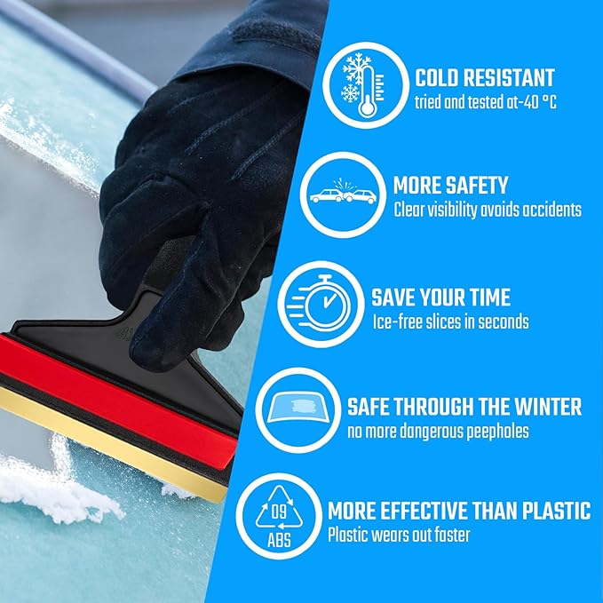 Car Ice Scraper Brass Blade - Fast, Effortless, efficient & Easy - Brass Ice Scrapers for Car Windshield Ice Scraper - Brass Ice Scraper for Car - Original Murska from Europe - Winter A053 Black Red