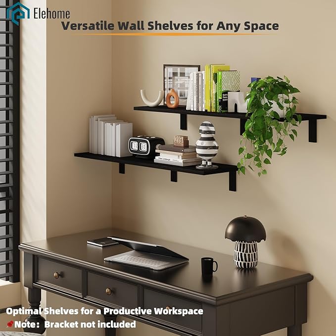 Floating Shelf Board for Wall 5/8" – No Brackets – 36" L x 10" W x 0.6" T Black Wood Melamine Wood Floating Shelves for Bathr