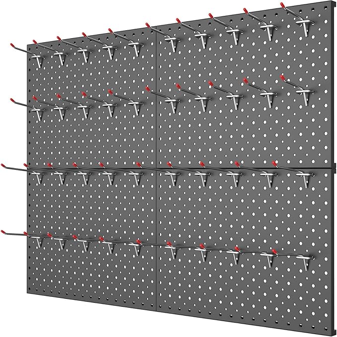 WALMANN 12"x16" Metal Pegboard Panels and Hooks for Garage, Tool Storage Pegboard with Hook - Compatible with 1/8" & 1/4" Hoo