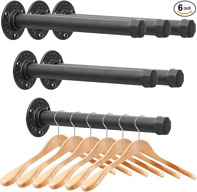 Cast Iron Wall Mounted Clothes Rack, Heavy Duty Industrial Pipe Clothing Rack for Hanging Clothes, Garment Racks for Wardrobe