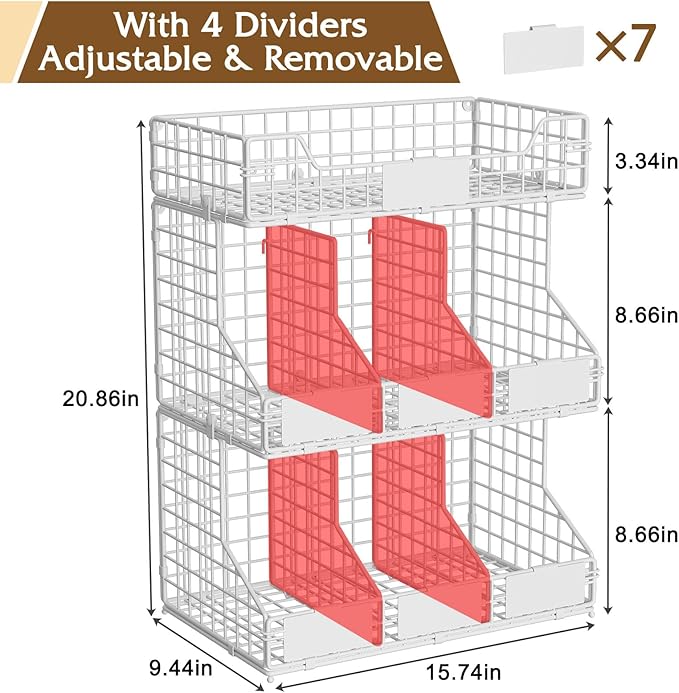 X-cosrack Egg Holder Countertop, 3 Tier Egg Rack with Labels Dividers to Separate Eggs, Stackable Wire Baskets for Fresh Egg,