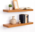 Floating Shelves for Wall 24 Inch Solid Real Wood Shelves Set of 2 Rustic Farmhouse Wall Mounted Wood Shelf for Bedroom Livin
