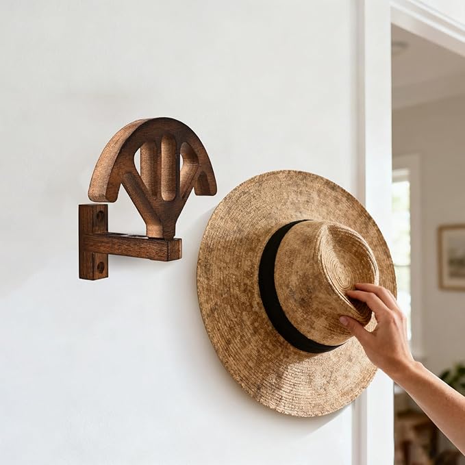 Wall Mounted Denim Hat Rack, Adjustable Shape Retention Hat Rack, Wooden Wall Mounted Hat Display Rack for Cowboy Hats and Ba