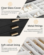 AKOZLIN Jewelry Box with Clear Lid Functional Leather Jewelry Storage Organizer Case 4 Drawers for Women Girls Necklace Ring 