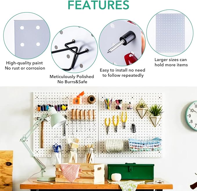 2 Pcs Pegboard, Metal Pegboard Wall Panels - Pegboard Wall Organizer System - Peg Boards for Walls, Small Peg Board Tool Stor