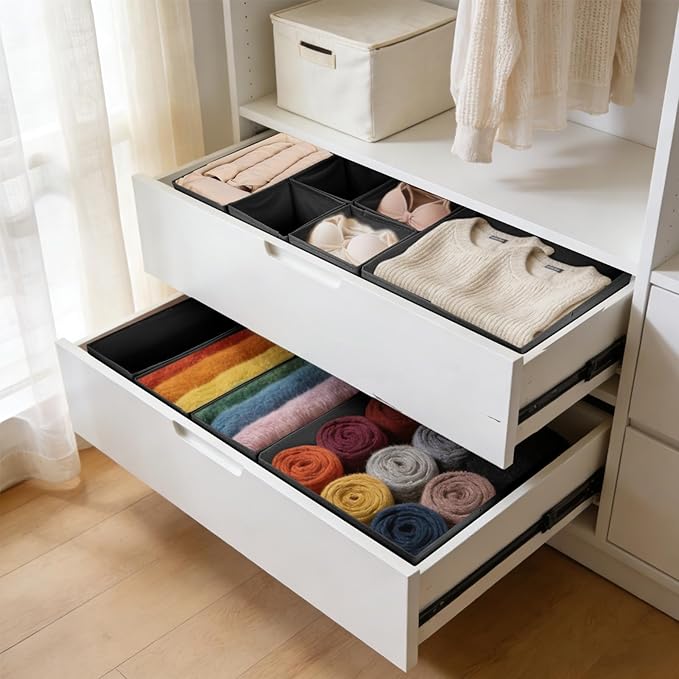 Drawer Organizer Clothes, 16 Pack Dresser Organizer Bins, Foldable Closet Organizers and Storage Fabric Dresser Bins, Shallow