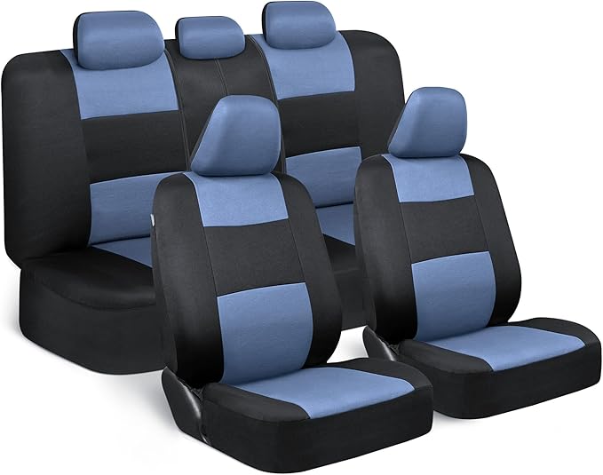 BDK PolyPro Car Seat Covers Full Set in Blue Gray on Black, Front and Rear Split Bench Seat Covers for Cars, Easy to Install 