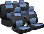 BDK PolyPro Car Seat Covers Full Set in Blue Gray on Black, Front and Rear Split Bench Seat Covers for Cars, Easy to Install 