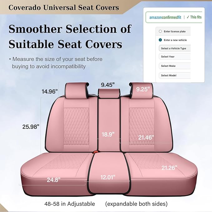 Coverado Rear Seat Covers, Leather Seat Cover for Car, Universal Waterproof Automotive Seat Cushion Protector for Most Cars T