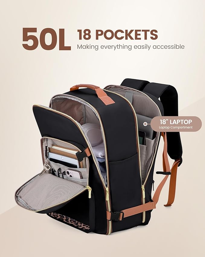 LOVEVOOK Travel Backpack for Women & Men 50L,Airline Approved Carry On Backpack Travel Essentials,TSA Carry on Luggage,Waterp