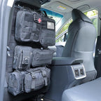 tactical car seat back organizer and storage truck seat covers with a Molle Vehicle Panel and 5 Different Size Molle Pouches for most models such as Jeep,SUV,Pickup(Black)