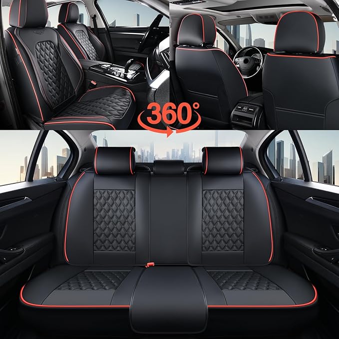 Coverado Full Set Car Seat Covers, Luxury Faux Leather Waterproof Seat Covers, 5-Seat Universal Fit, Front & Back Car Seat Pr