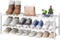 viewcare Long Shoe Rack for Entryway,Shoe Organizer for Hallway Closet, Bamboo Wood Shoe Racks for Indoor Outdoor (White, 2-T