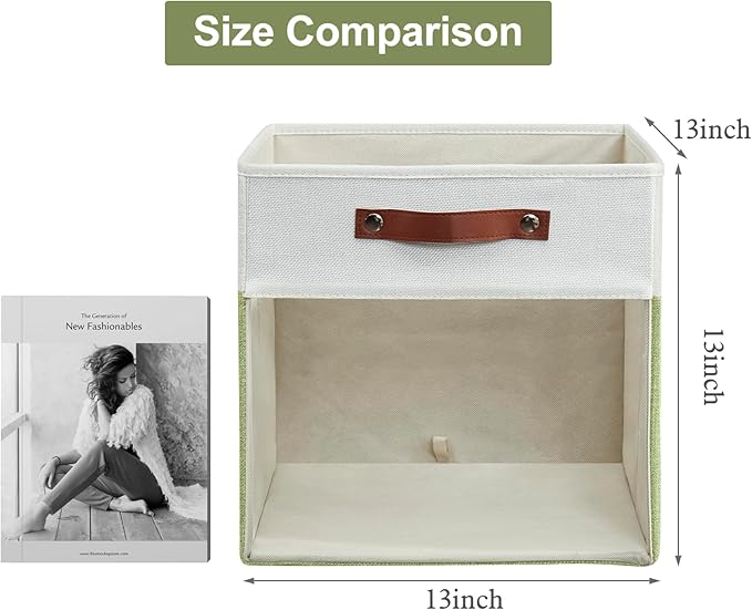 Bagnizer Storage Cubes, 4 Pack Linen Foldable Storage Bins (13 x 13 inch) with Clear Window and Handles, Fabric Organizer for