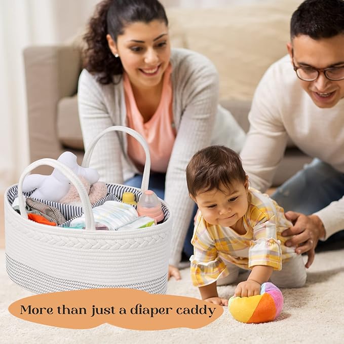 luxury little Diaper Caddy Organizer, Large Cotton Rope Nursery Baby Basket, Changing Table Organizer for Baby Diaper Storage