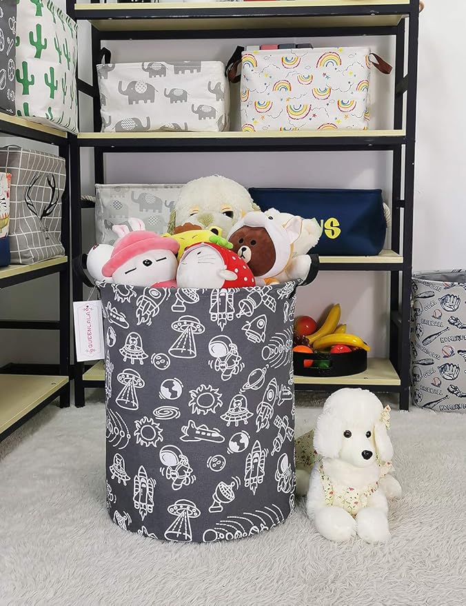 QUEENLALA Large Storage Basket,Laundry Hamper/Bathroom/Home Decor/Collapsible Round Storage Bin,Boys and Girls Hamper/Boxes/C