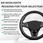 3D Massage Car Steering Wheel Cover,14.5-15 Inch Universal Black Carbon Fibre Leather Covers Breathable Anti-Slip Odorless St