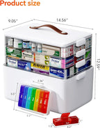 Large Medicine Cabinet Organizer with Tall Bottle Storage Bin & 7-Day Pill Box, 4-Tier Medicine Storage Organizer, Family Fir