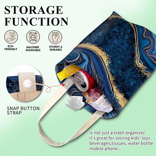 Car Trash Can, Cute Car Trash Bag, Hanging Car Organizer and Storage Bag, Trash Bin for Car Accessories, Vehicle, Travelling, Camping Luxury Blue Marble